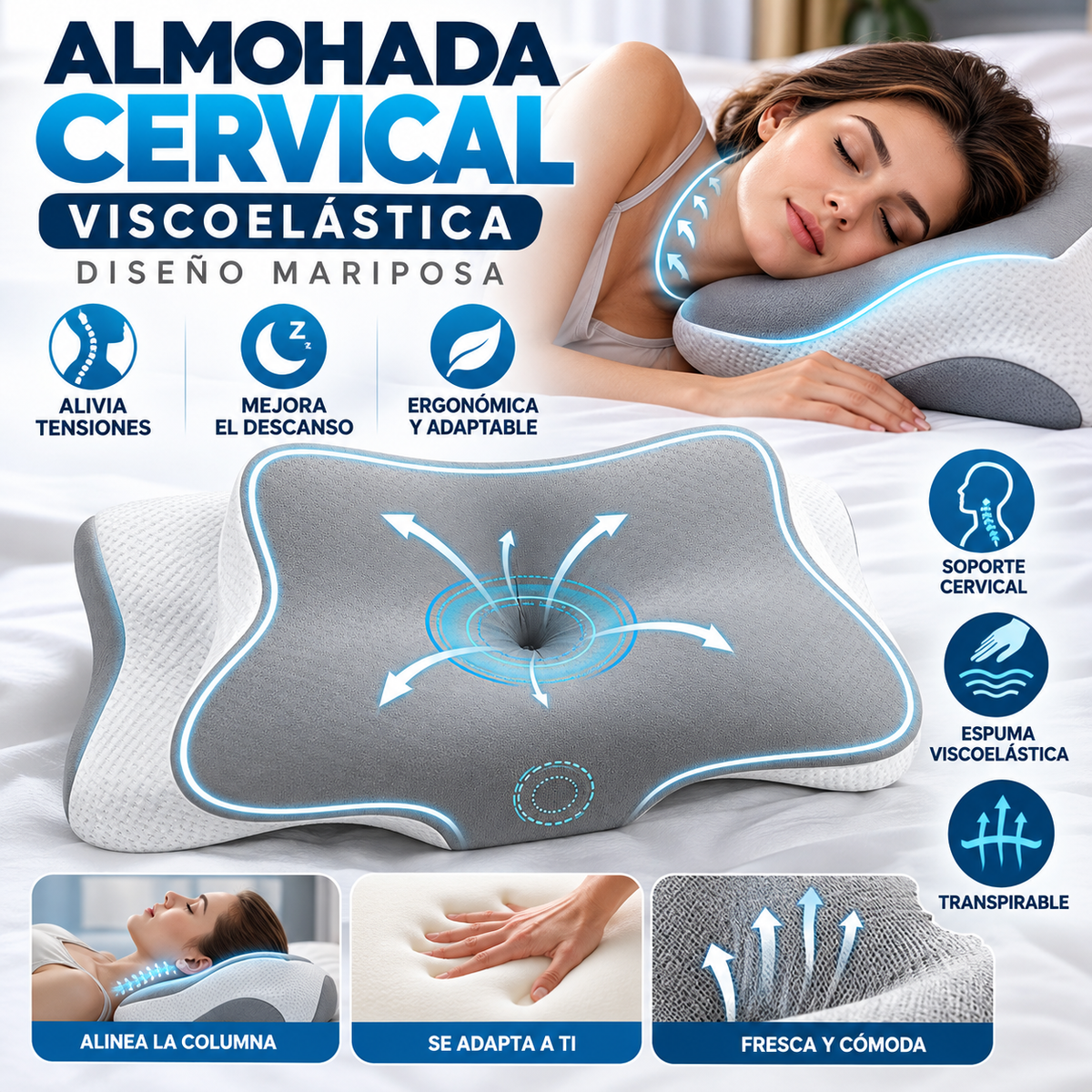 Almohada cervical viscoelástica mariposa