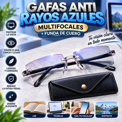 Gafas Anti Rayos Azules Multifocales + Funda de Cuero