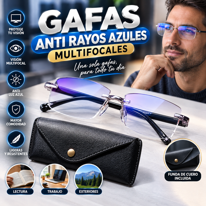 Gafas Anti Rayos Azules Multifocales + Funda de Cuero