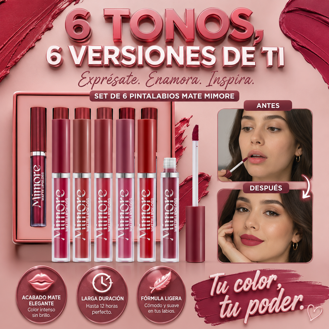 Set de 6 pintalabios color mate