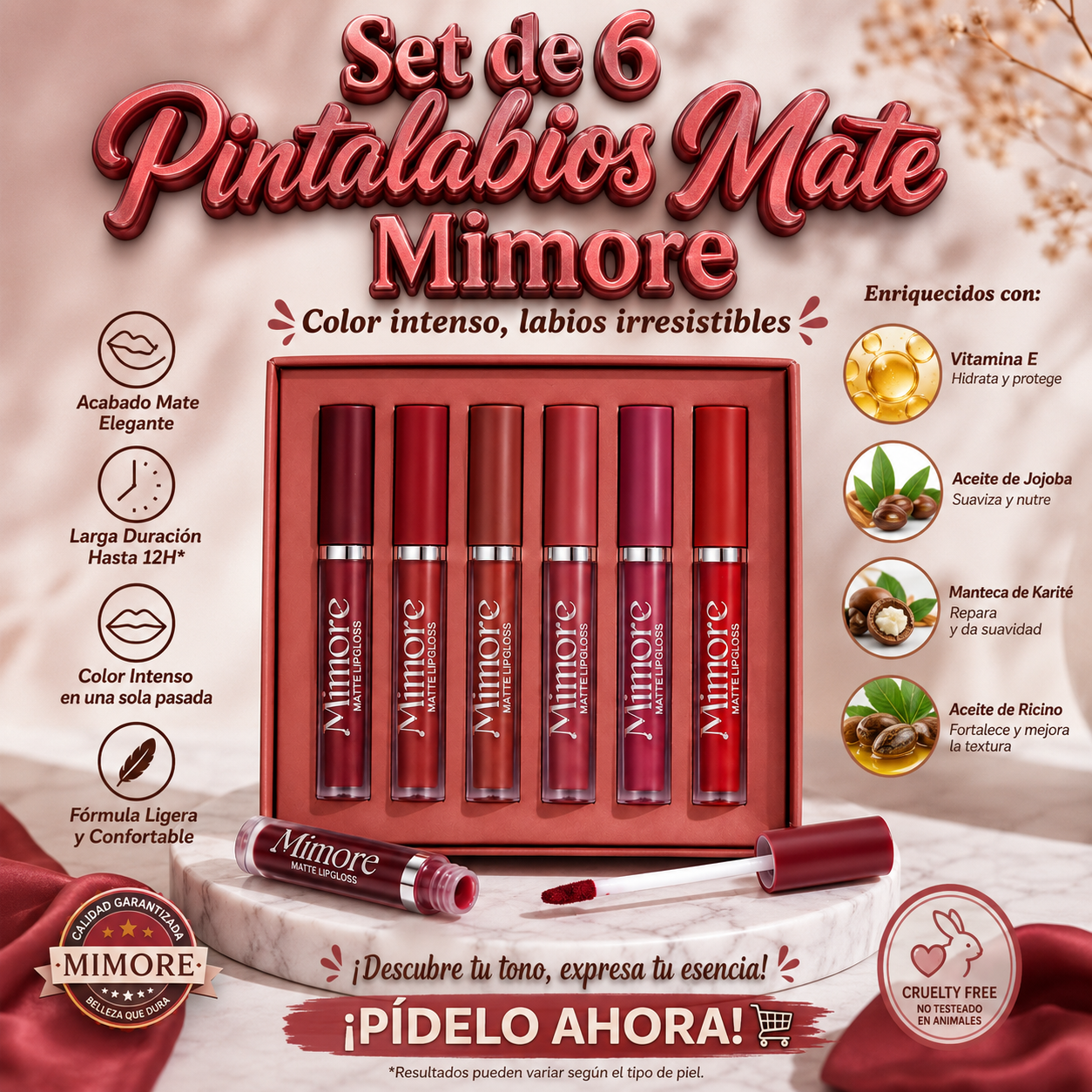 Set de 6 pintalabios color mate