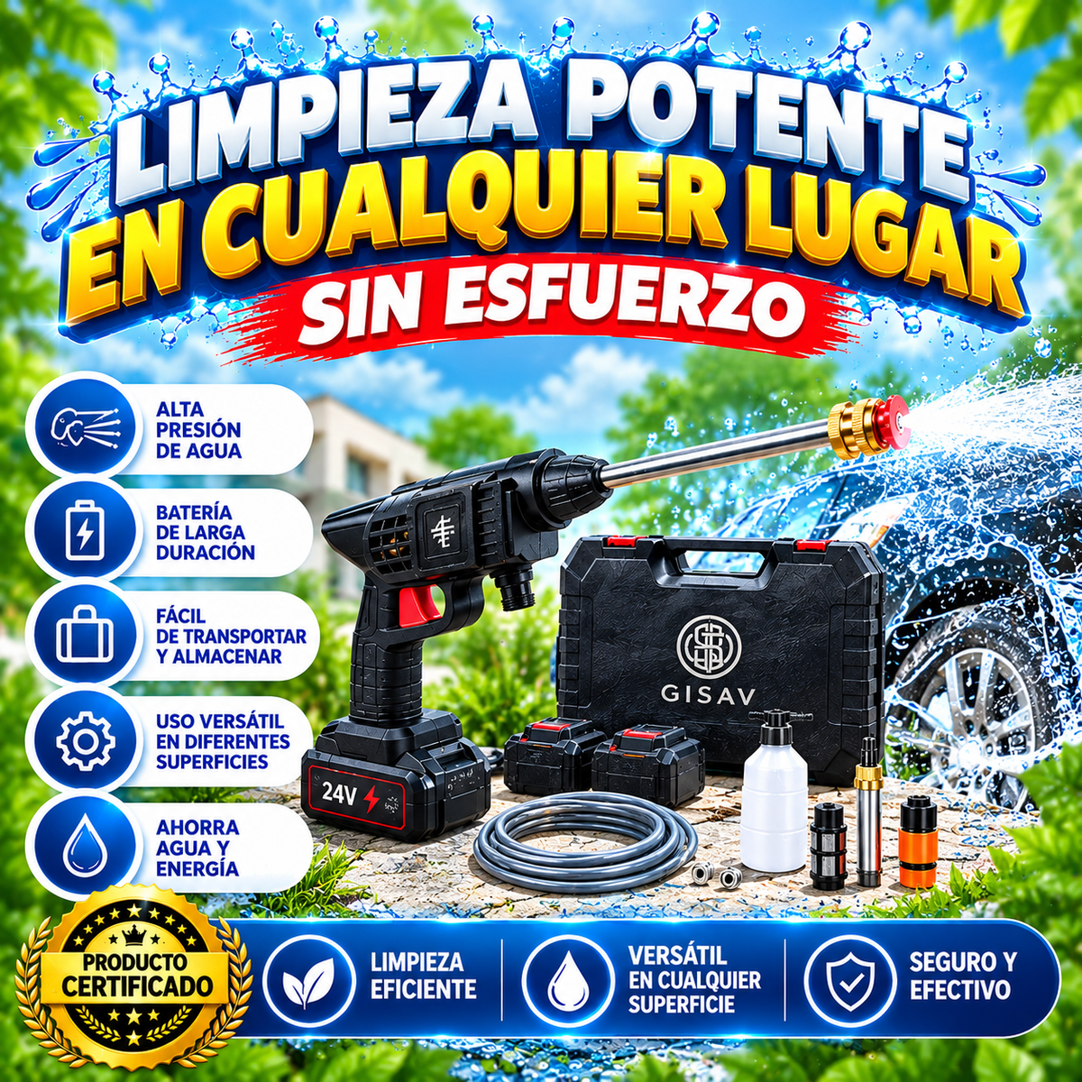 Pistola Alta Presión Profesional Portátil Doble Batería