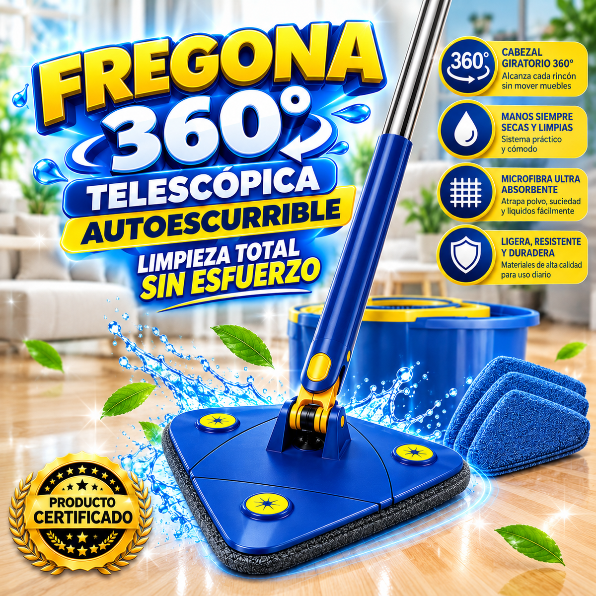 Fregona de Limpieza telescópica 360° autoescurrible