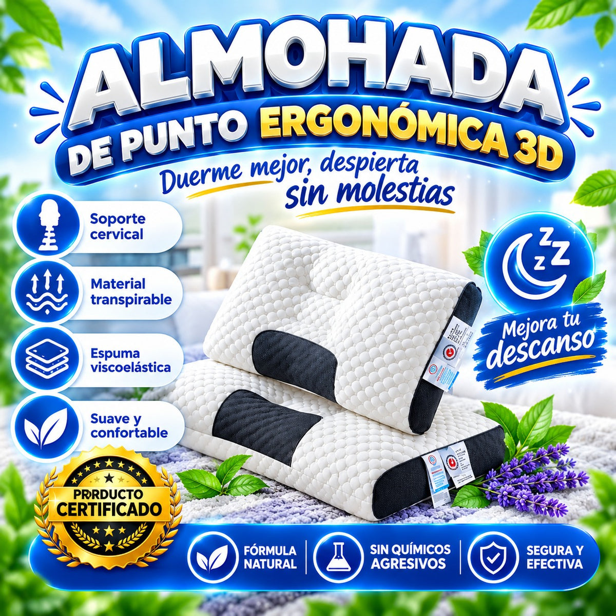 Almohada de punto ergonómica 3D