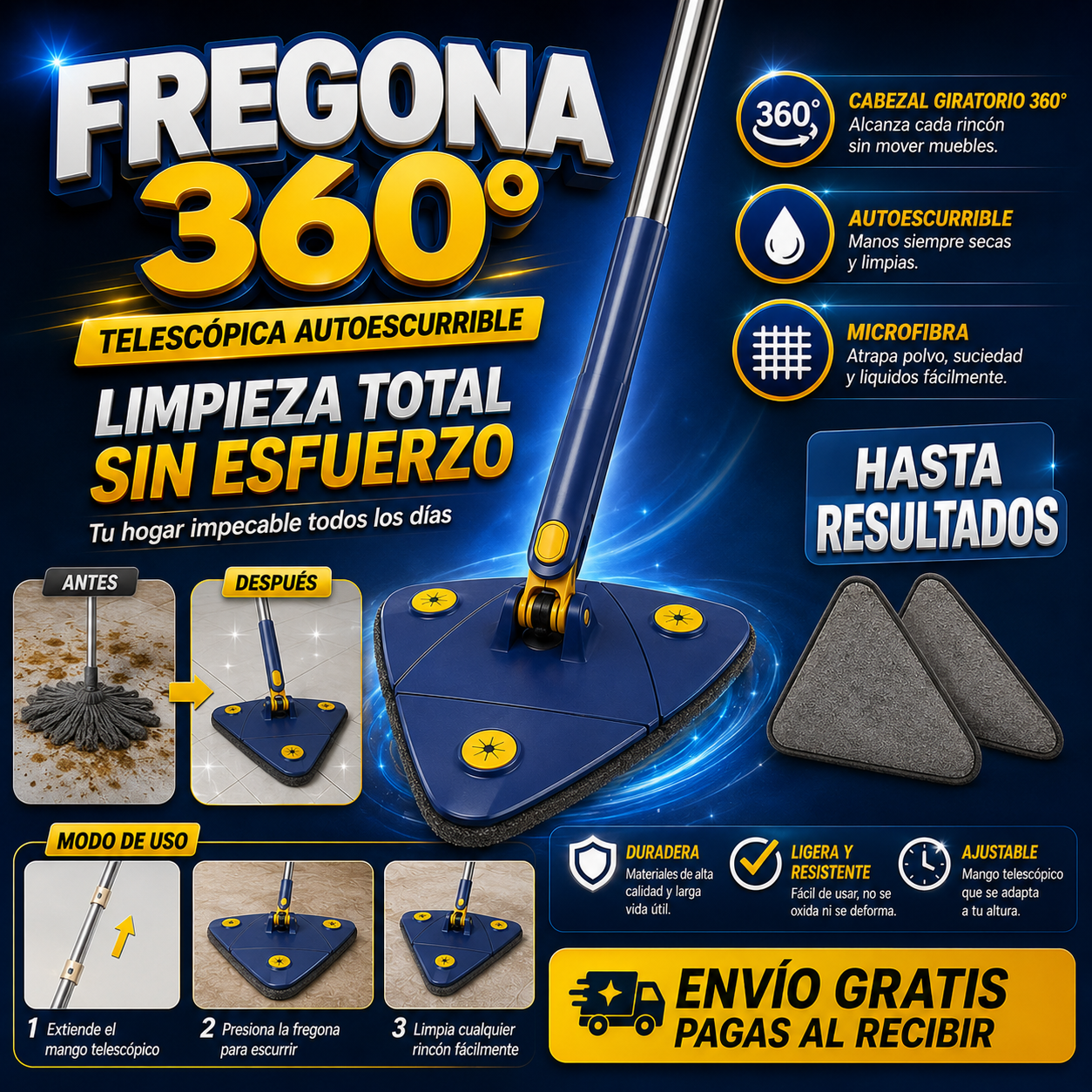 Fregona de Limpieza telescópica 360° autoescurrible