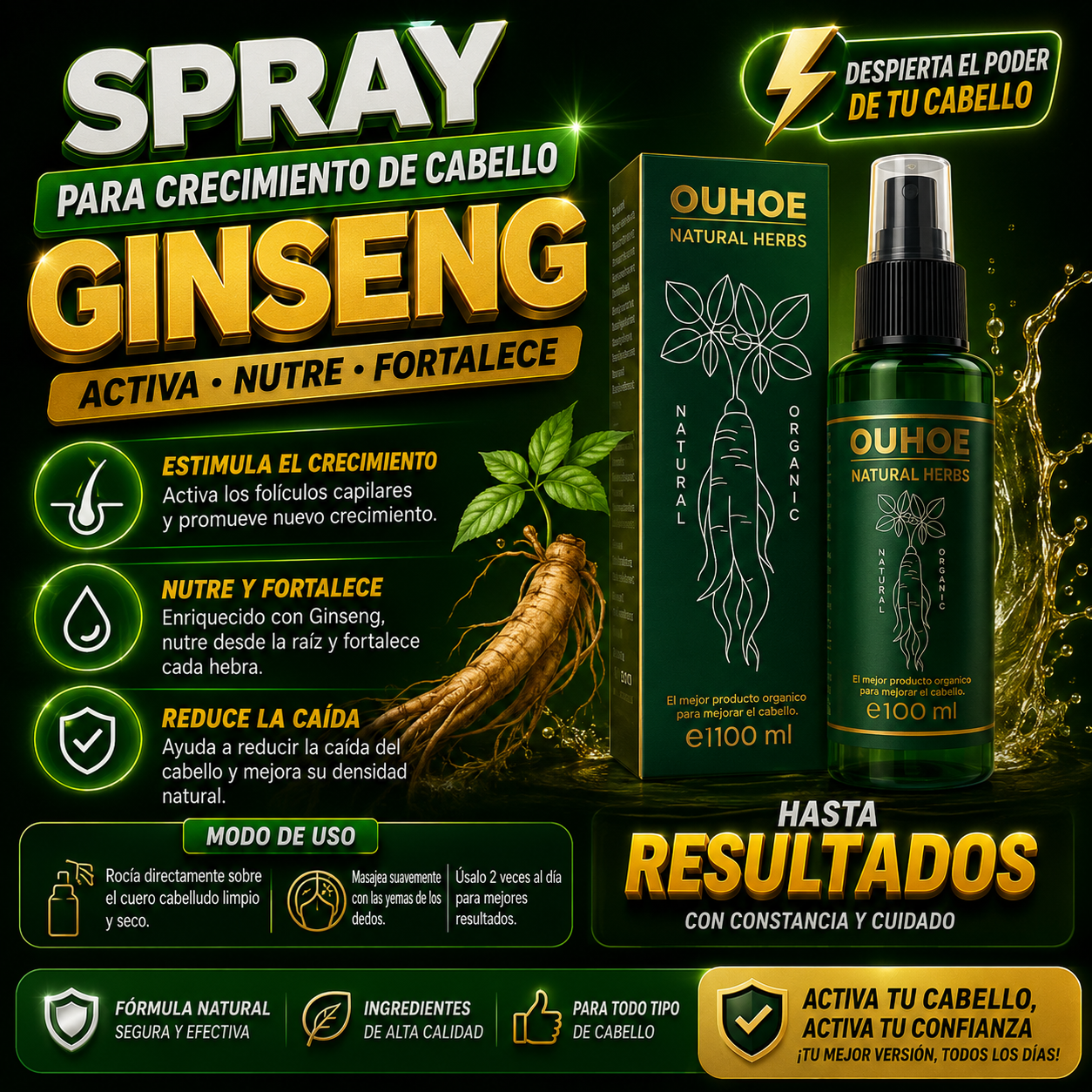 Spray para crecimiento del cabello de Ginseng