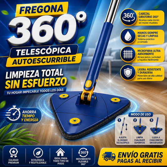 Fregona de Limpieza telescópica 360° autoescurrible