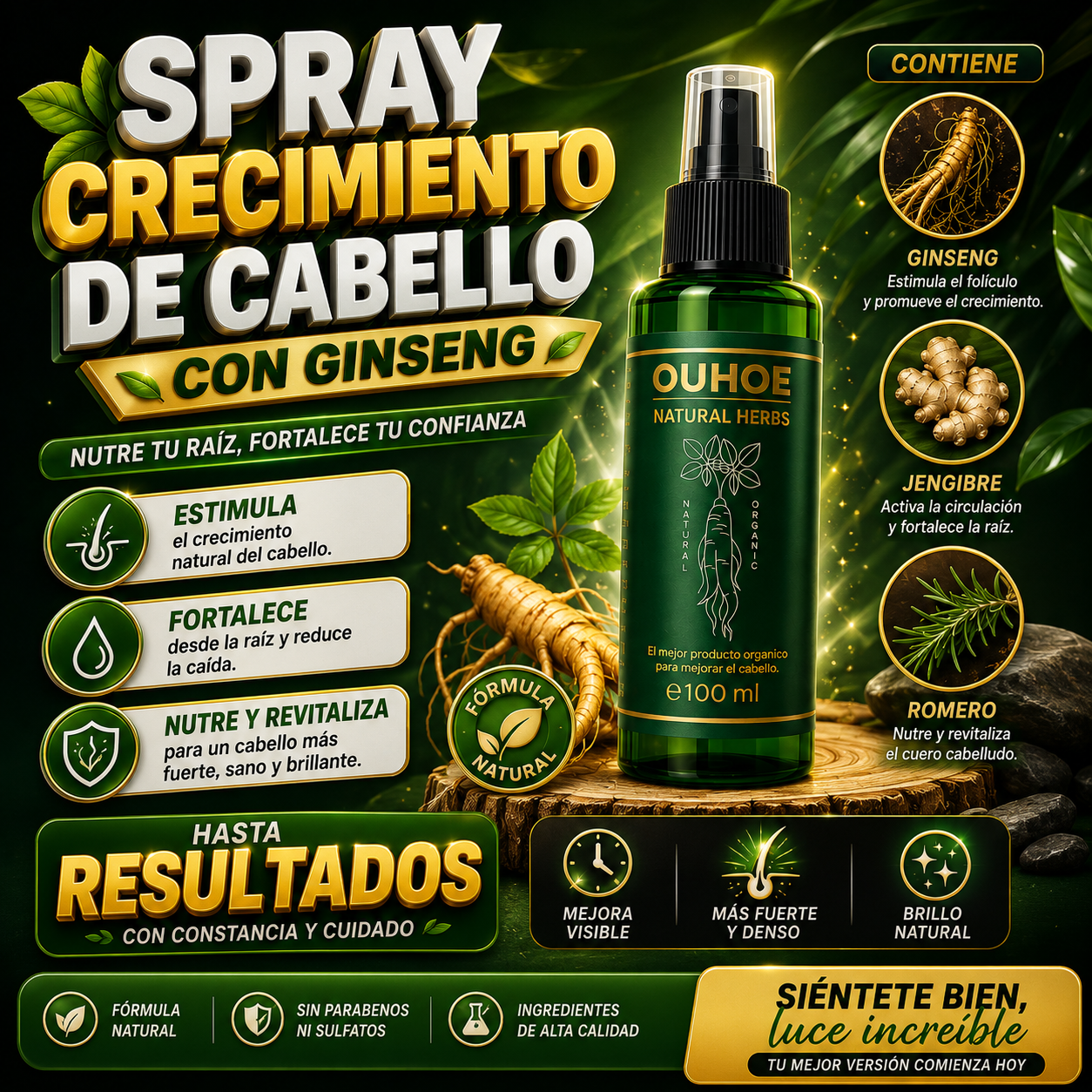 Spray para crecimiento del cabello de Ginseng